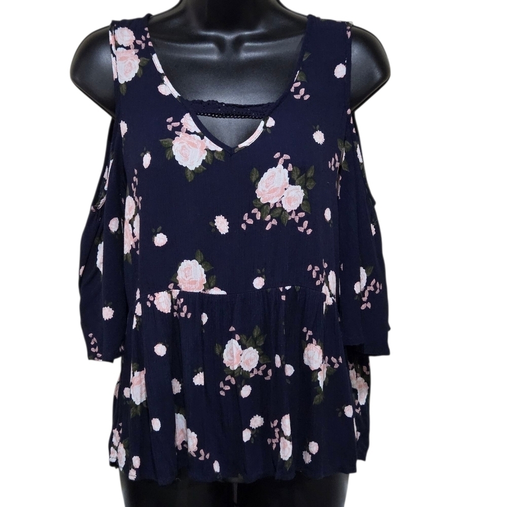 Bongo Junior Floral Cold Shoulder Top - Navy Size M